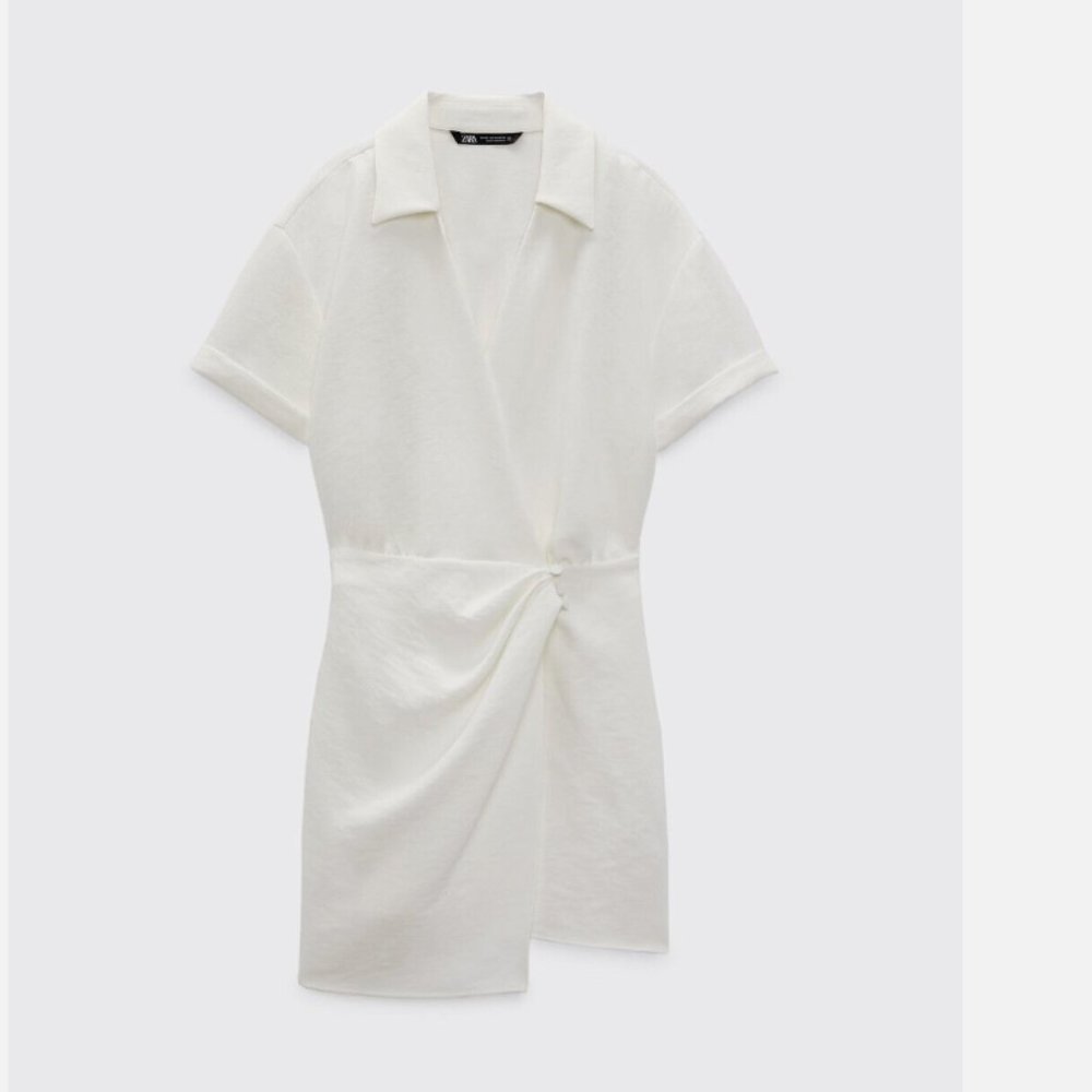 ZARA WHITE WRAP V NECK SHORT SLEEVE DRESS - Picture 4 of 9